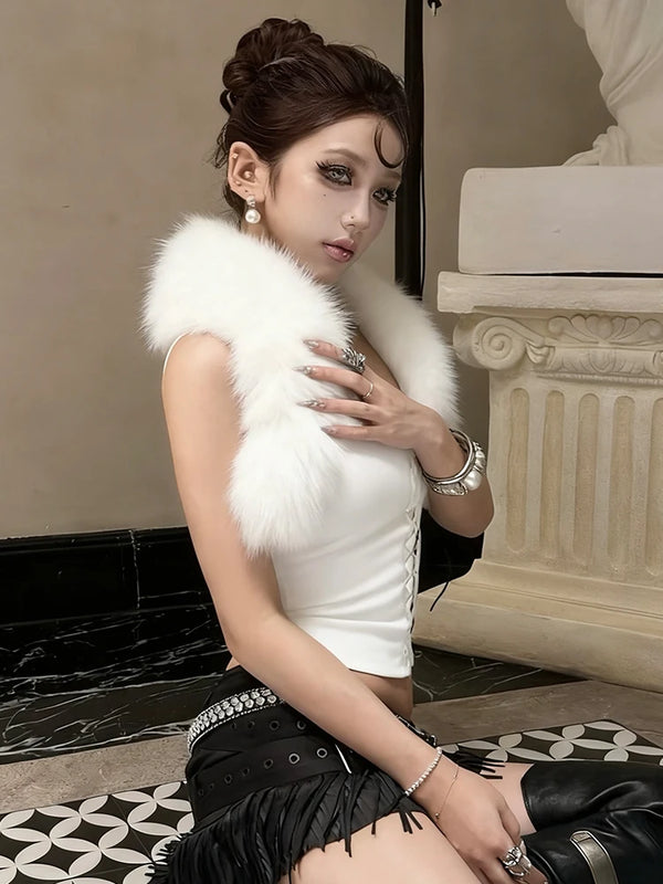 Raven Faux Fur Lace-Up Apparel Top