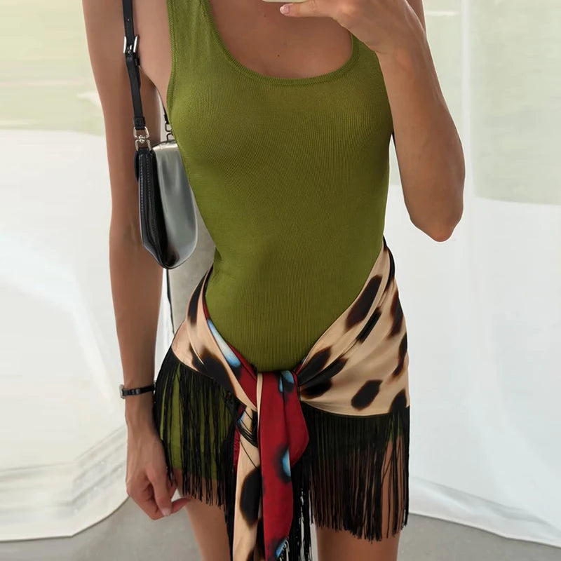 Fashion Leopard Fringed Patchwork Women's Skirts Irregular Double-Sided Lady Mini Skirts 2026 Summer Chic New Female Streetwear