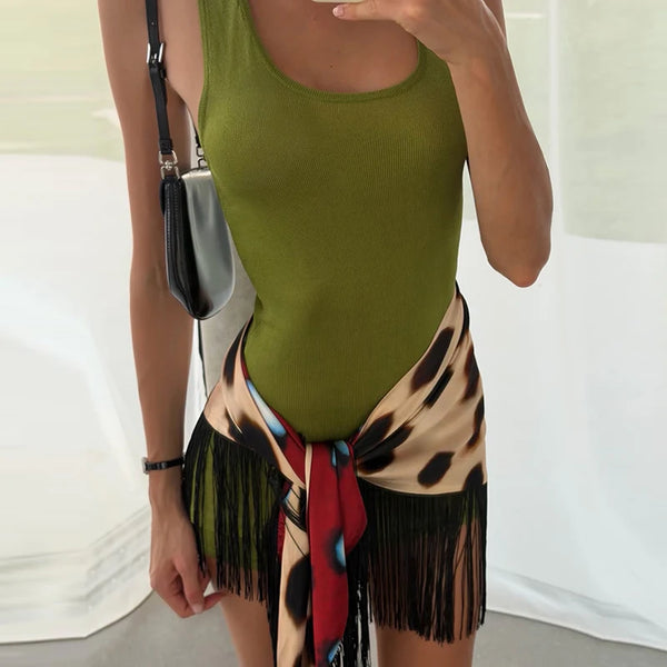 Fashion Leopard Fringed Patchwork Women's Skirts Irregular Double-Sided Lady Mini Skirts 2026 Summer Chic New Female Streetwear