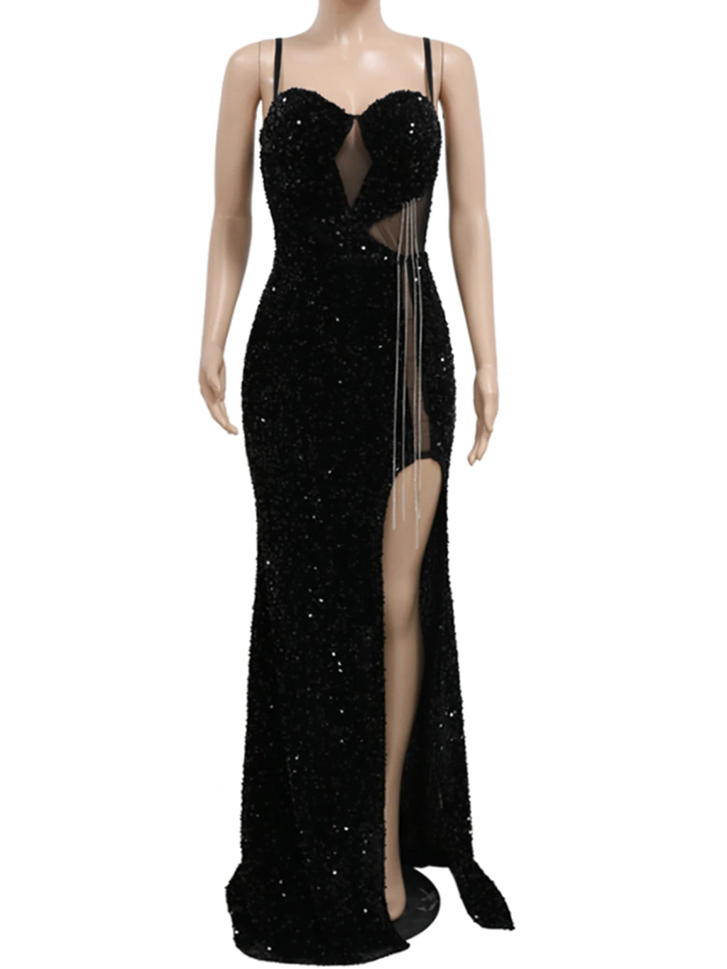 Evangeline Sheer Sequin Bodycon Maxi Dress