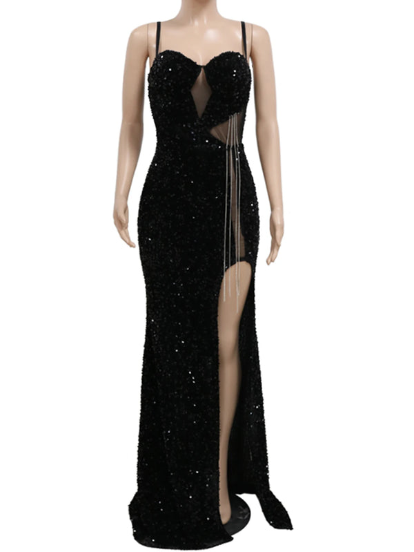 Evangeline Sheer Sequin Bodycon Maxi Dress
