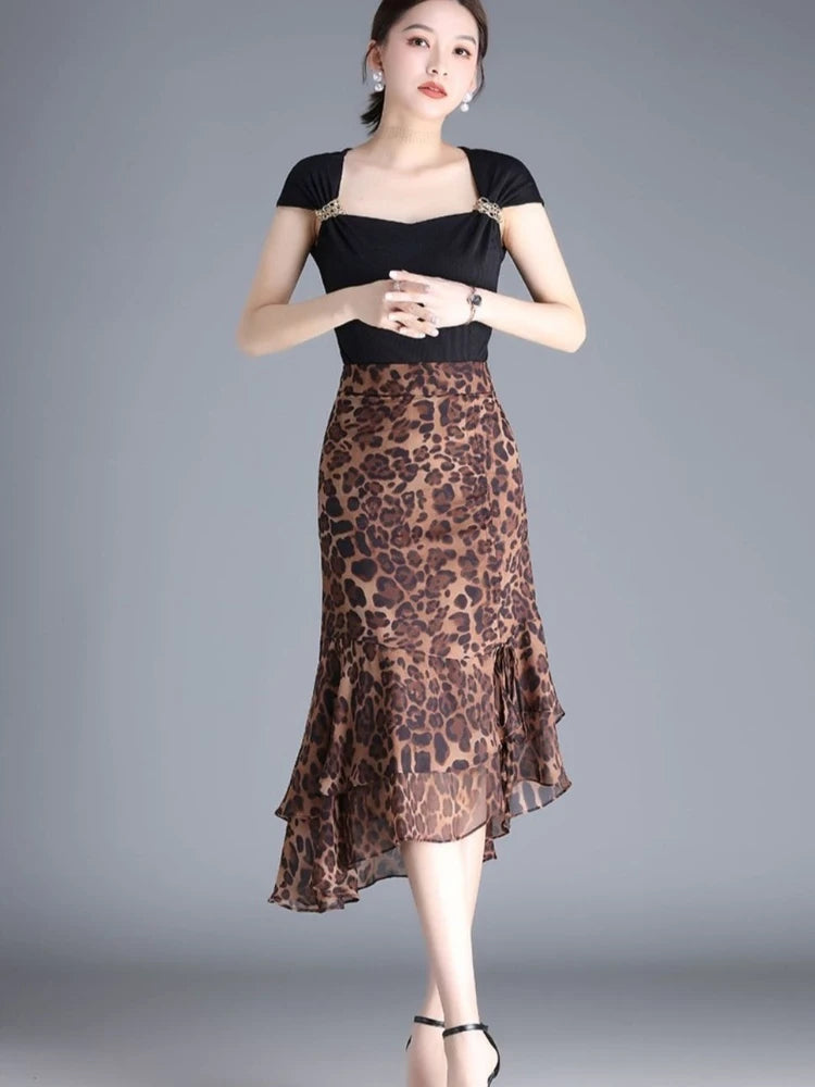 Petra Animal Print Chiffon A-Line Midi Skirt One-piece