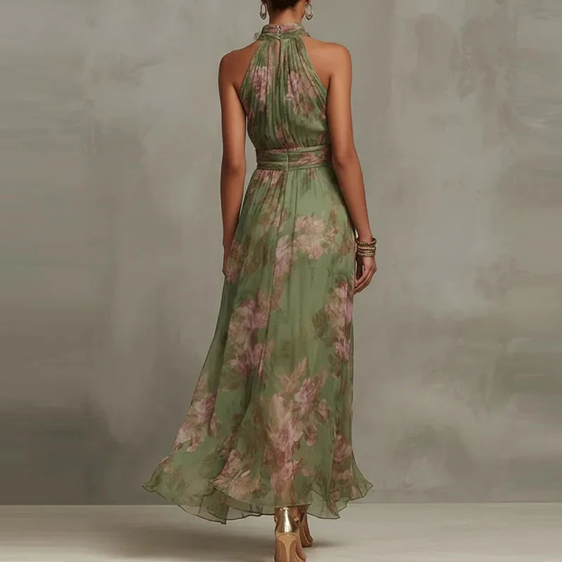 Marina Floral Chiffon Halter Maxi Dress