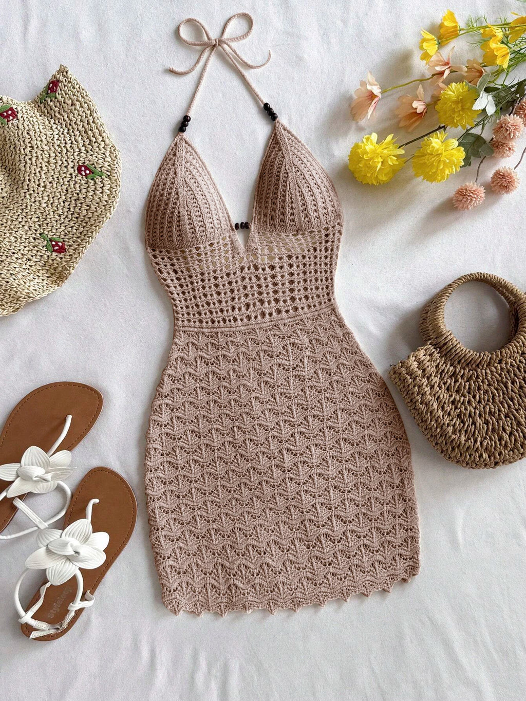 Lisette Beaded Cutout Knit Mini Dress