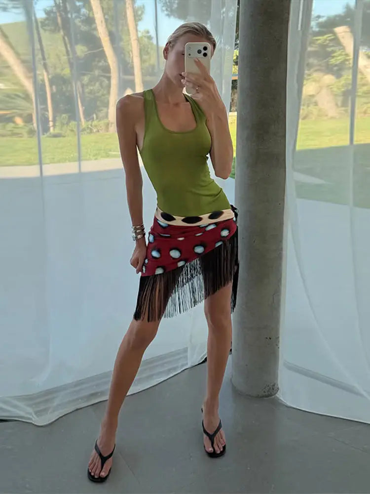 Fashion Leopard Fringed Patchwork Women's Skirts Irregular Double-Sided Lady Mini Skirts 2026 Summer Chic New Female Streetwear