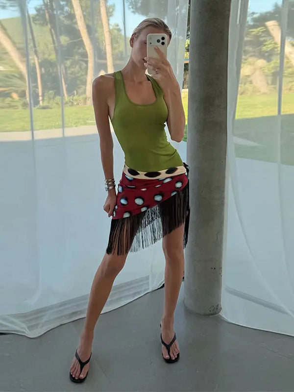 Fashion Leopard Fringed Patchwork Women's Skirts Irregular Double-Sided Lady Mini Skirts 2026 Summer Chic New Female Streetwear
