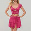 hirigin Women Lace Patchwork Skirt Sets 2Pcs Suit Bandage Sexy Metal Ring Cami Tops + Asymmetric Ruched Mini Short Skirt Outfits