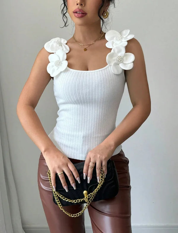Liora Zircon Flower Knit Tank Top One-piece