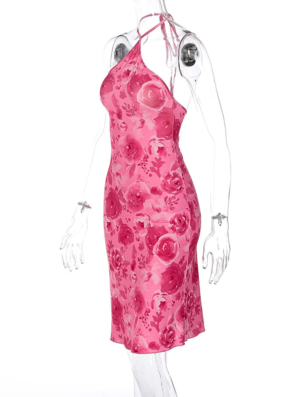 Rosalina Floral Halter Bodycon Midi Dress