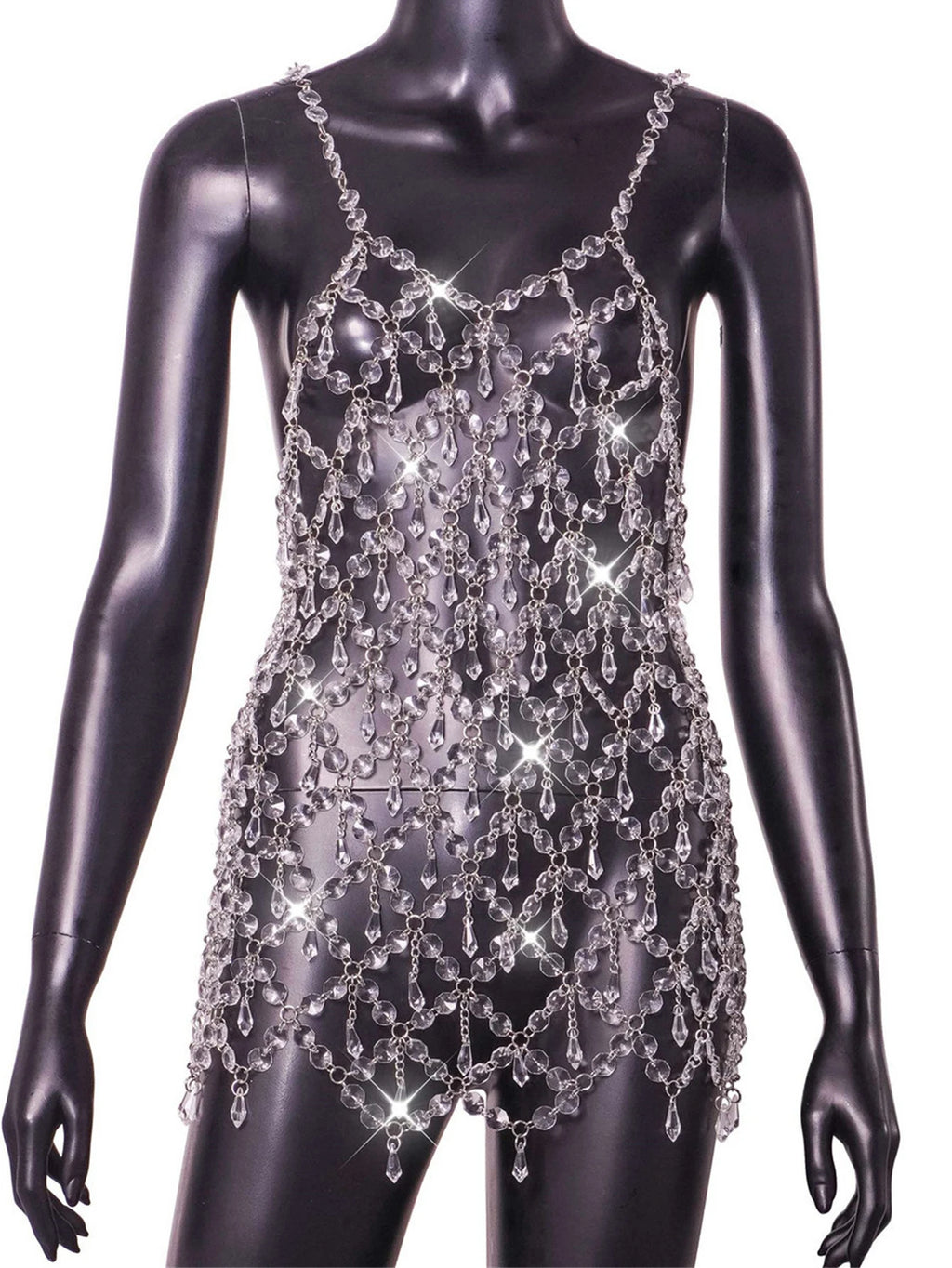 Gilda Clear Crystal Chain See-Through Lingerie Slip Mini Cover-Up