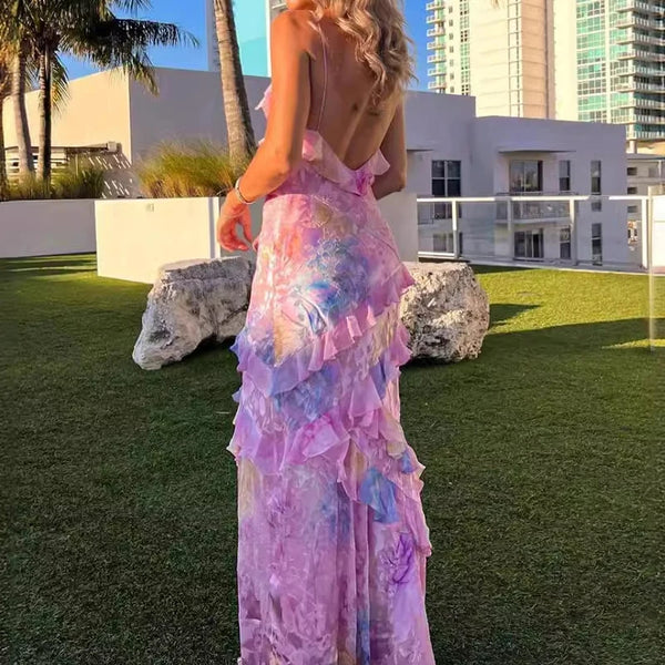 Noeline Floral Ruffle V-Neck Maxi Dress