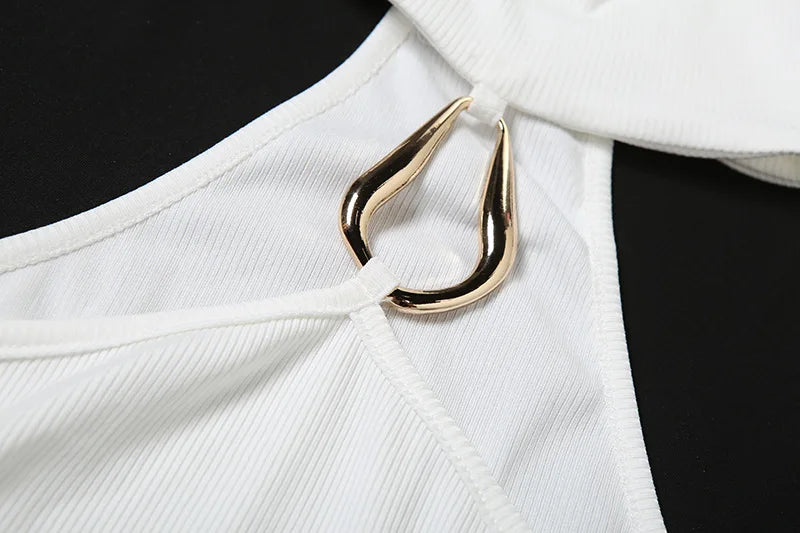 Metal Buckle Decoration Tank Tops Women Turtleneck Off Shoulder Skinny Stretch Street Fashion Wild Style Solid Outfits