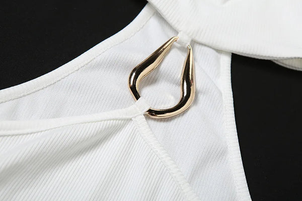 Metal Buckle Decoration Tank Tops Women Turtleneck Off Shoulder Skinny Stretch Street Fashion Wild Style Solid Outfits
