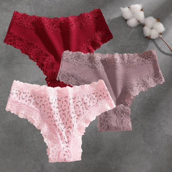 Brielle Floral Lace Bikini Panty Pack Lingerie 3-piece