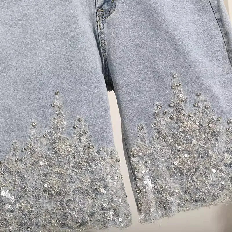 Kaia Sequin Denim Shorts Apparel One-piece