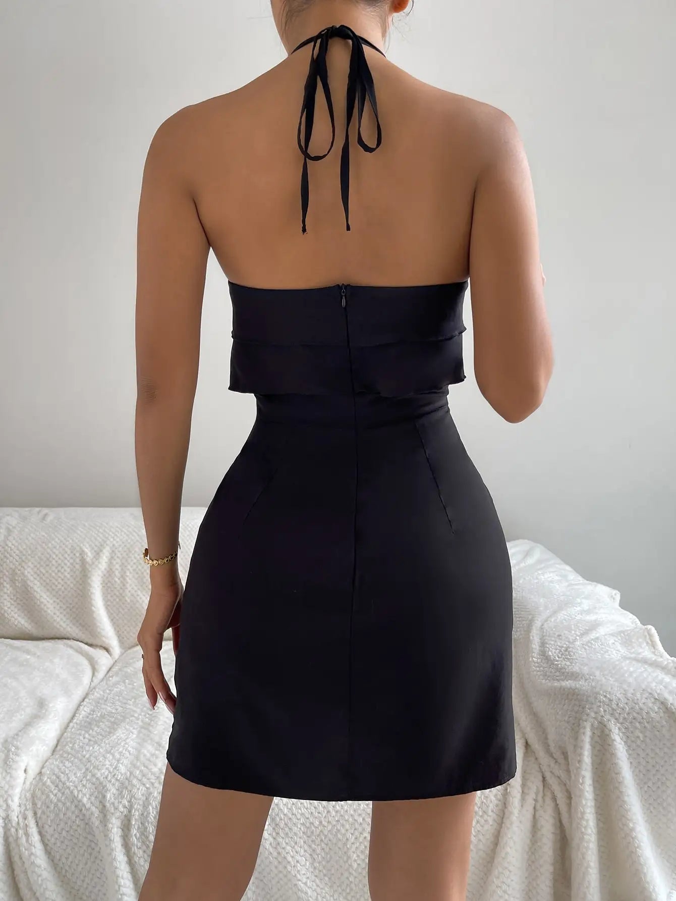 Maelle Ruffle-Trim Backless Halter Mini Dress Secondary image