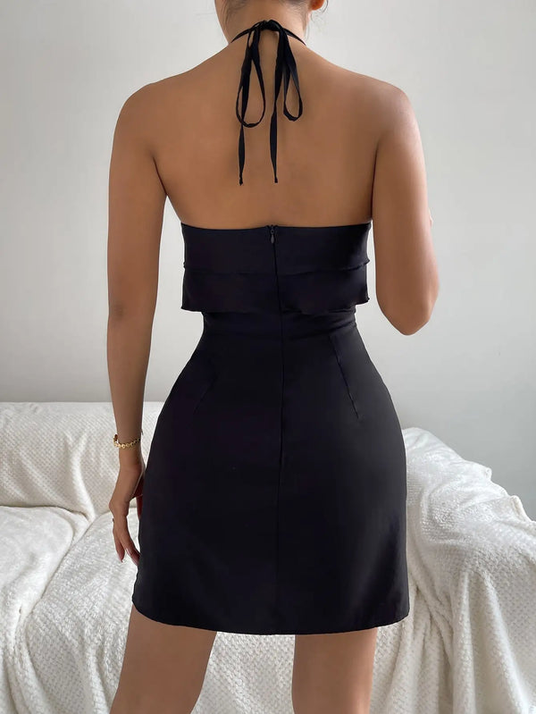 Maelle Ruffle-Trim Backless Halter Mini Dress