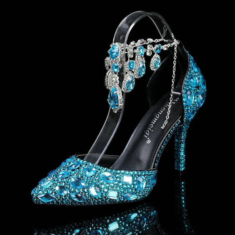 2025 Spring And Autumn New Women'S Shoes Pointed High Heels Crystal Diamond Chain Wedding Shoes Banquet Women'S Single Pumps