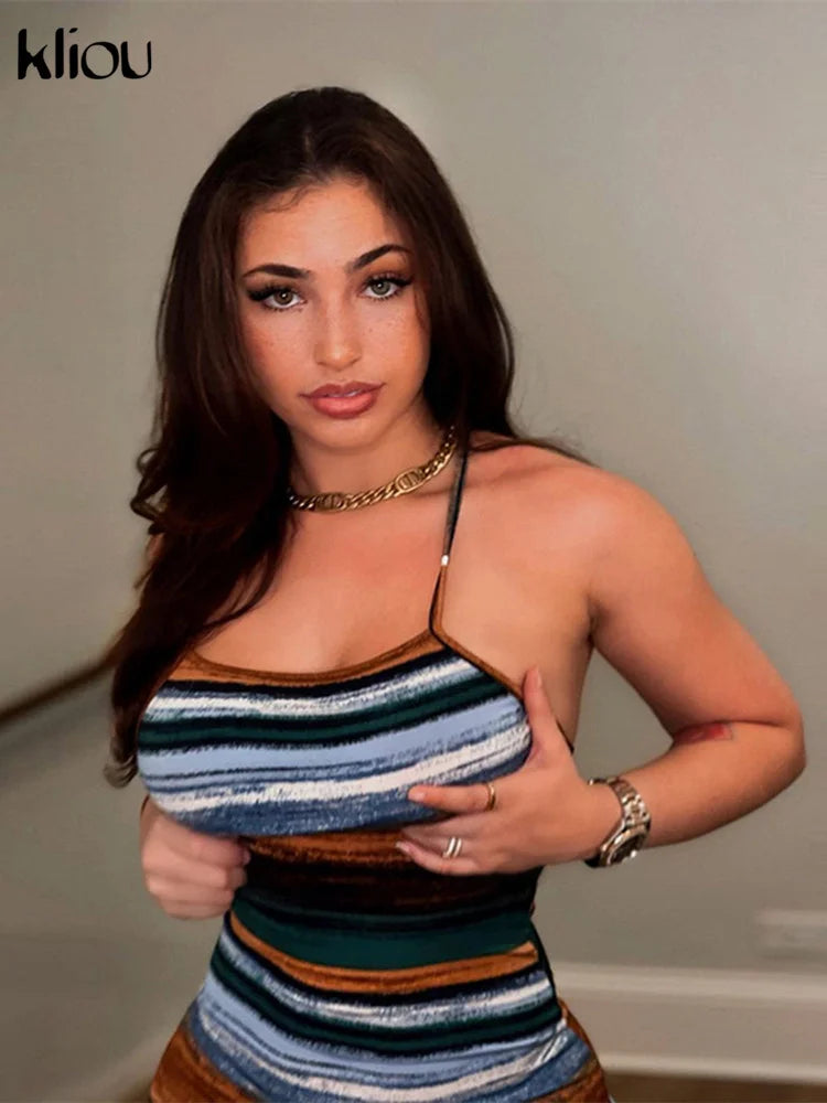 Maeve Striped Backless Camisole Mini Dress