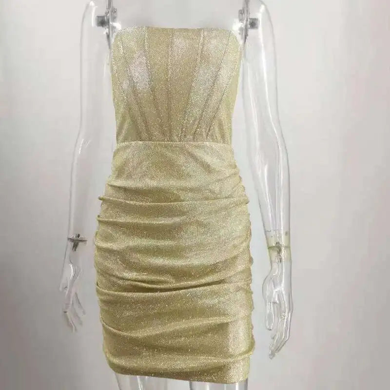 Aurelina Glitter Strapless Ruched Bodycon Mini Dress