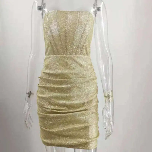 Aurelina Glitter Strapless Ruched Bodycon Mini Dress