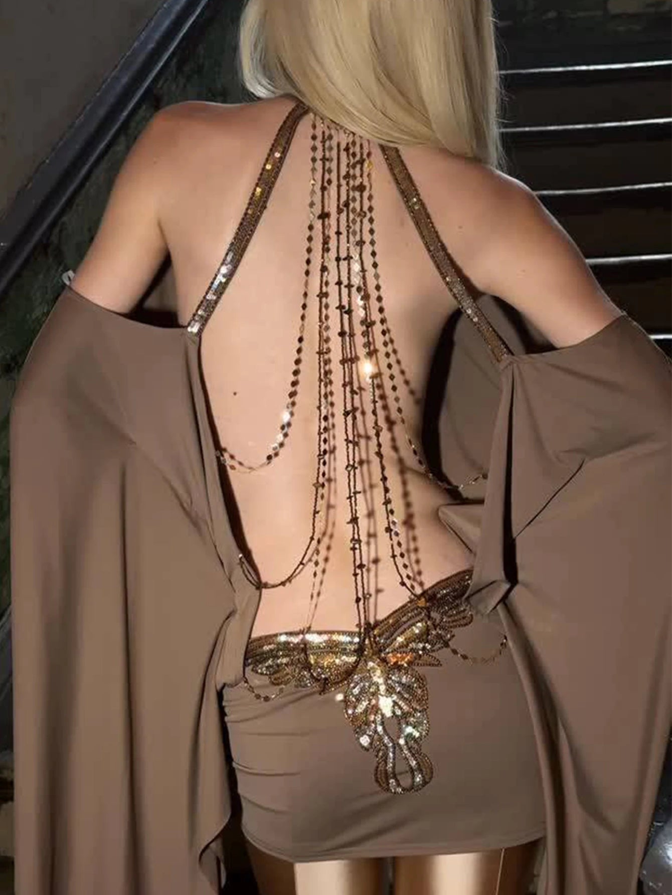 Sidonie Sequin Backless Batwing Mini Dress Main image