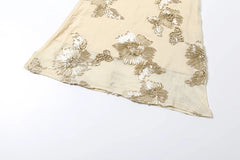 Isabella Spaghetti Strap Floral Embroidered Bodycon Maxi Dress