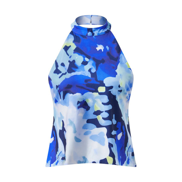 Mara Floral Print Halter Backless Boho Cami Top