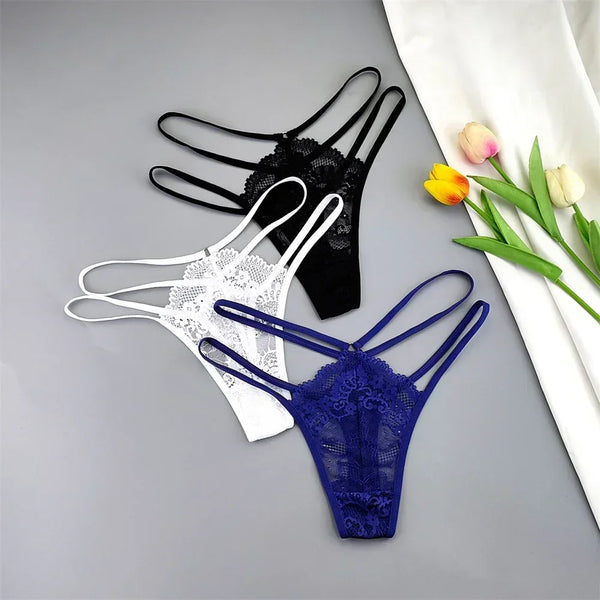 Elara Thin-Strap Lace Thong Pack Lingerie 3-piece