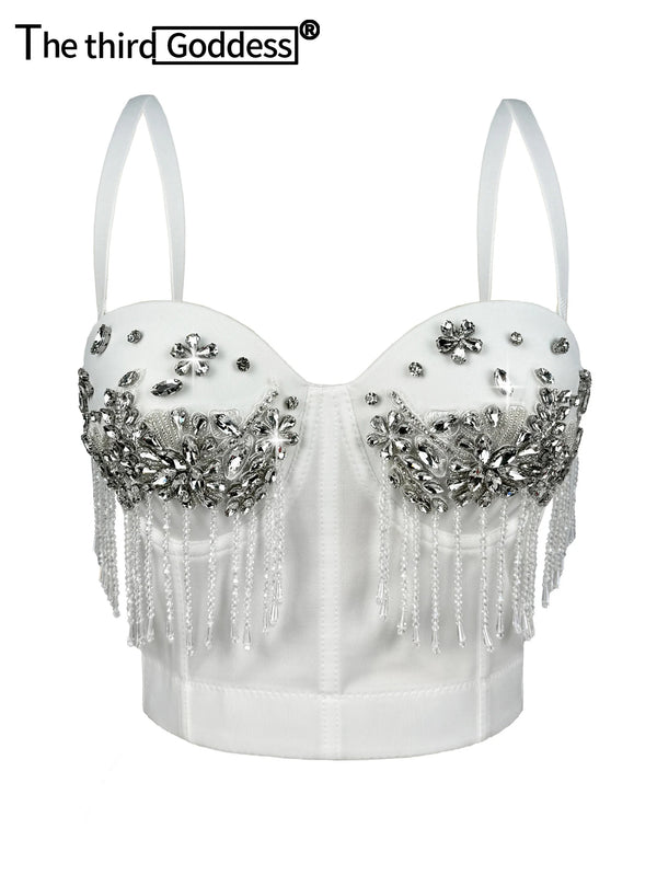 Sexy halter rhinestone corset crop top women summer club party tank tops for woman clothes cropped tube top hotwife streetwear