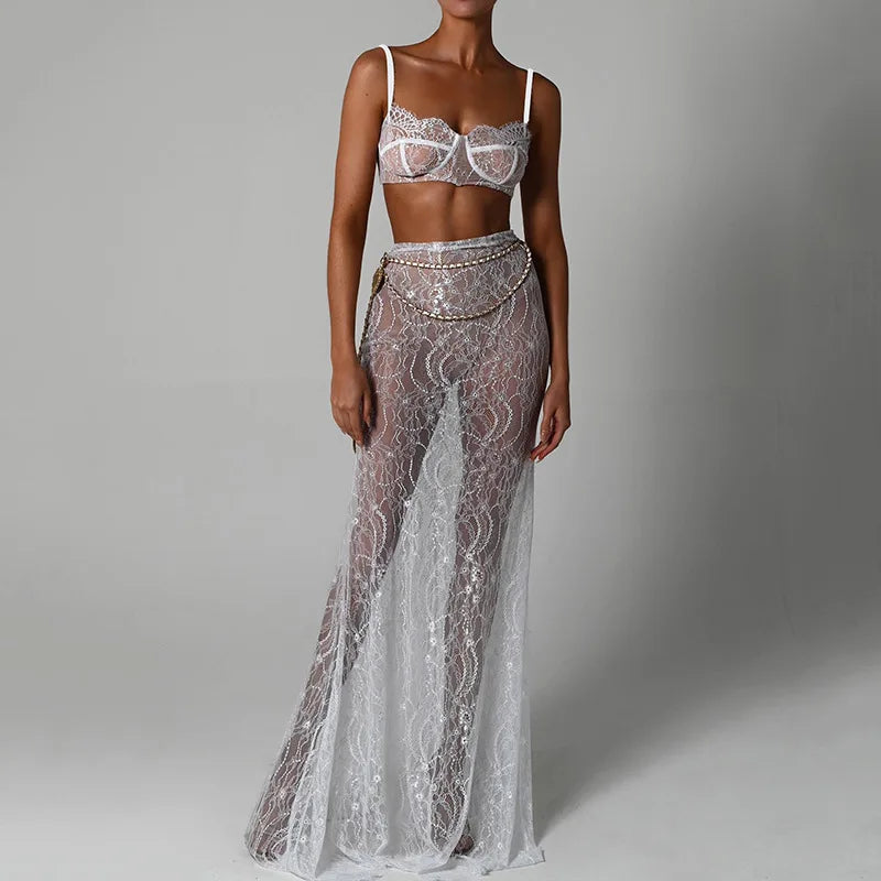 Lucinda Sheer Lace Cami Pants Set Two-piece