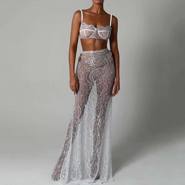 Lucinda Sheer Lace Cami Pants Set Two-piece