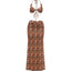 Kliou Beads Chain Decoration Long Dress Woman Colorful Print Halter Backless Sleeveless Vacation Beach Party Fashion Vestidos