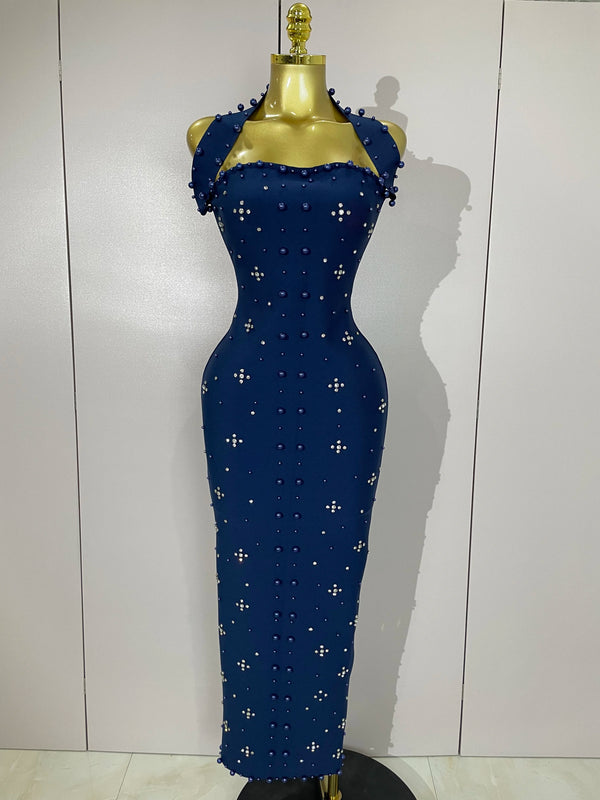 Giselle Rhinestone Pearl Bodycon Maxi Dress