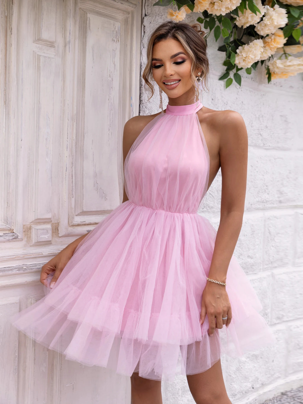 Marielle Mesh-Overlay A-Line Mini Dress