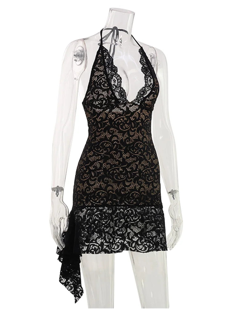 Danica Black Lace Backless Bodycon Mini Dress