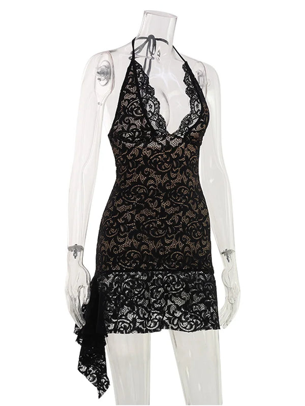 Danica Black Lace Backless Bodycon Mini Dress