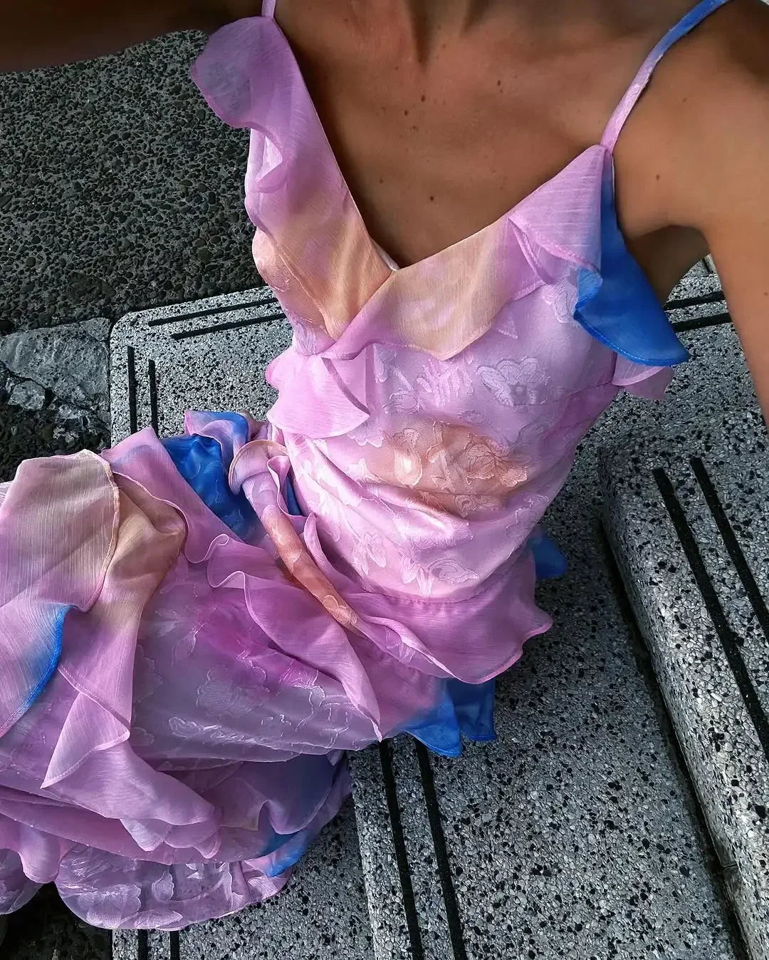 Aurelia Ruffle Asymmetric Maxi Dress