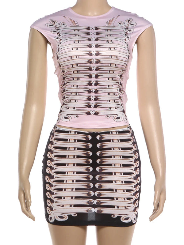 Odelia Bodycon Printed Mini Skirt Set Two-piece