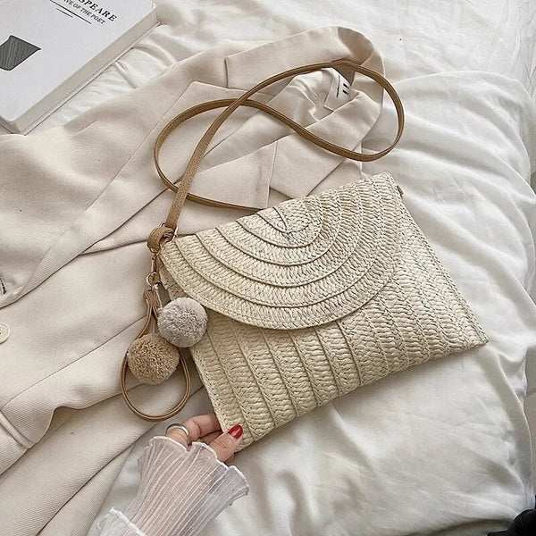 Soleil Woven Straw Envelope Crossbody Bag