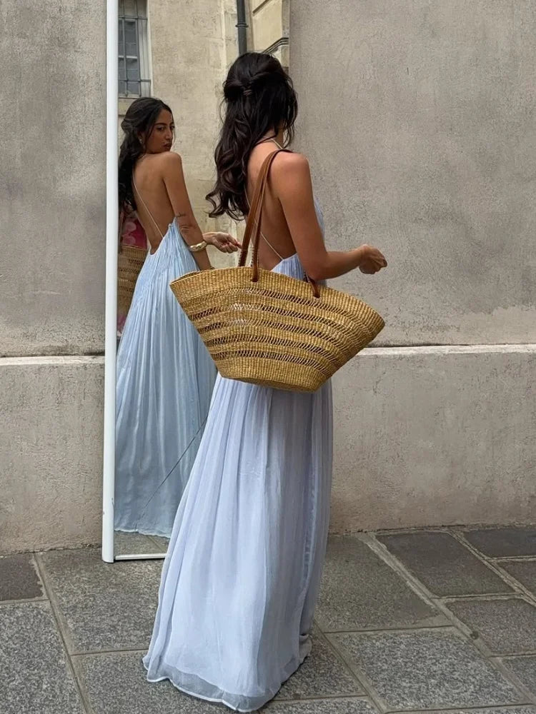 Skylar Pleated Backless Maxi Dress