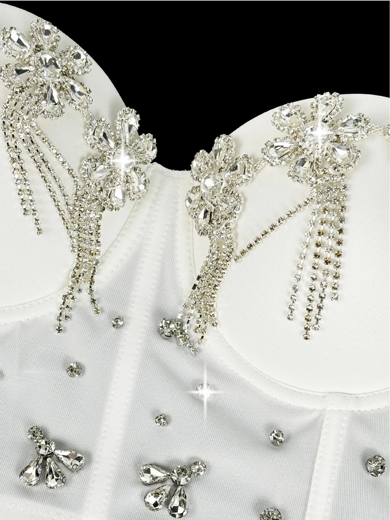 Sexy black white rhinestone corset crop top women summer night club party tops for woman clothes cropped halter tank top hotwife