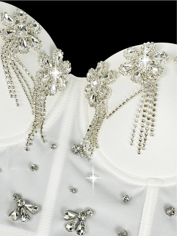 Sexy black white rhinestone corset crop top women summer night club party tops for woman clothes cropped halter tank top hotwife