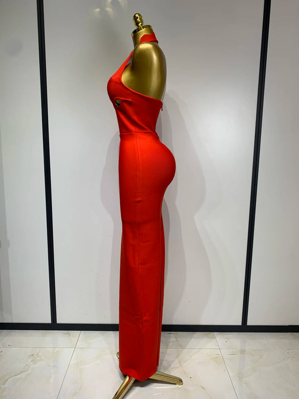 Ornella Scalloped Cutout Halter Bandage Maxi Dress