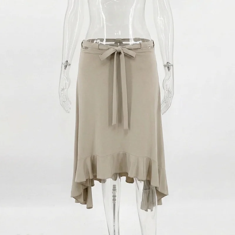 Brunella Tie-Waist Asymmetric Ruffle-Hem Midi Skirt One-piece