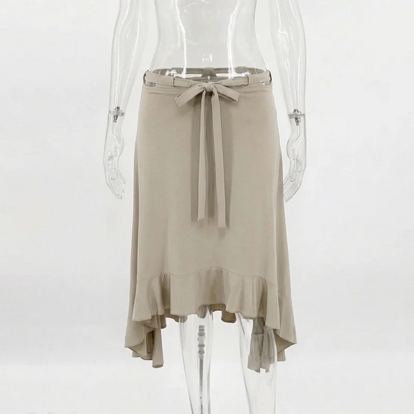 Brunella Tie-Waist Asymmetric Ruffle-Hem Midi Skirt One-piece