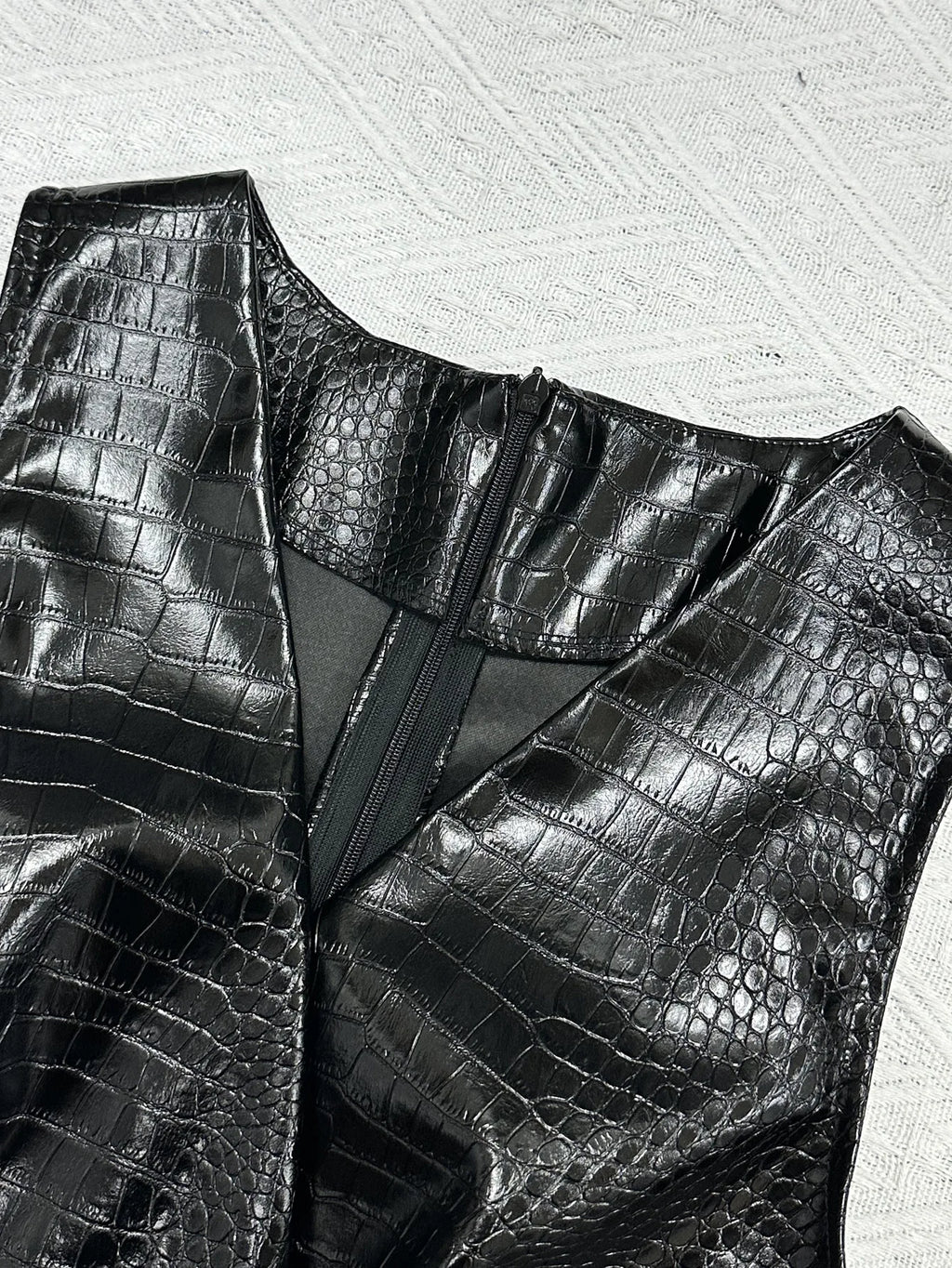 Rhosyn Croc-Embossed Faux Leather V-Neck Sleeveless Bodycon Mini Dress