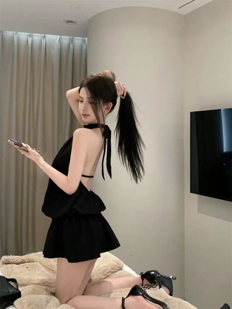 Amelie Halter Backless Fit-and-Flare Mini Dress