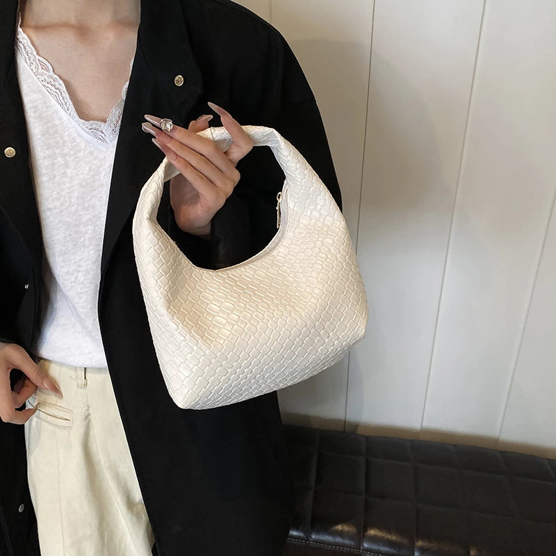 Henrietta Woven Faux-Leather Top-Handle Hobo Bag