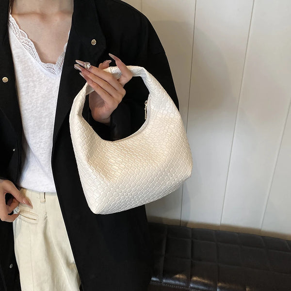 Henrietta Woven Faux-Leather Top-Handle Hobo Bag